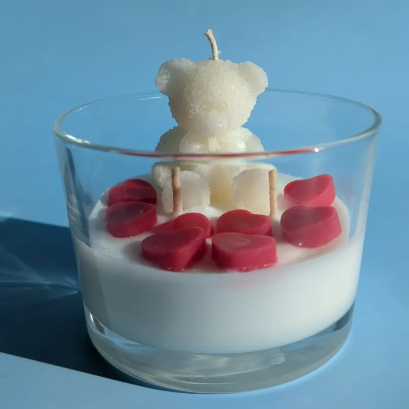 Свічка в скляному підсвічнику " Ведмедик з сердечками "