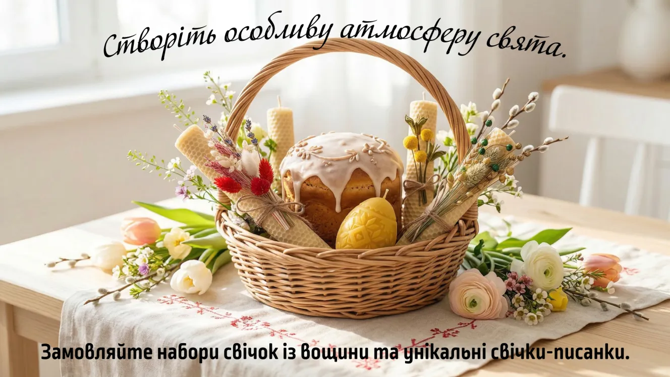 великодній кошик з свічками з бджолиниго воску