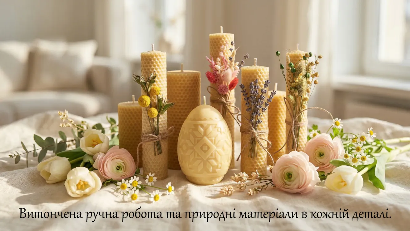 свічки з вощини та у формі яйця з бджолиного воску